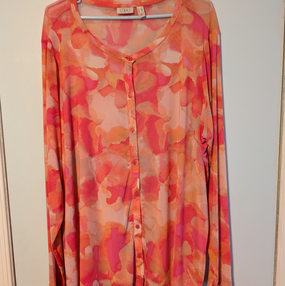 LOGO Pink and Orange Button-Up Blouse